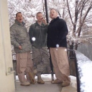 Winter smoking on the Rhami balcony.