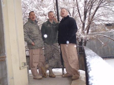 Winter smoking on the Rhami balcony.